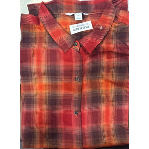 Women's Old Navy Plaid Button Down Shirt 4X Red Orange